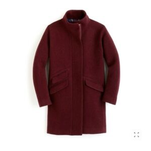 J. Crew Burgundy Cocoon Italian Stadium Cloth Wool Winter Long Coat